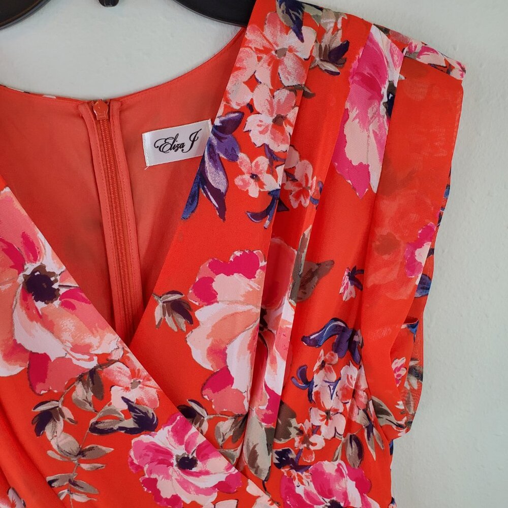 Eliza J Womens Orange Floral High/low Chiffon Petite Maxi Dress 14P - Picture 5 of 10